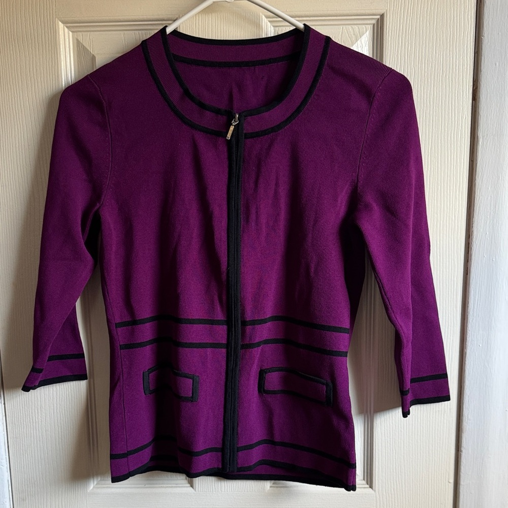 Source Unknown Purple and Black Knit Zip Cardigan